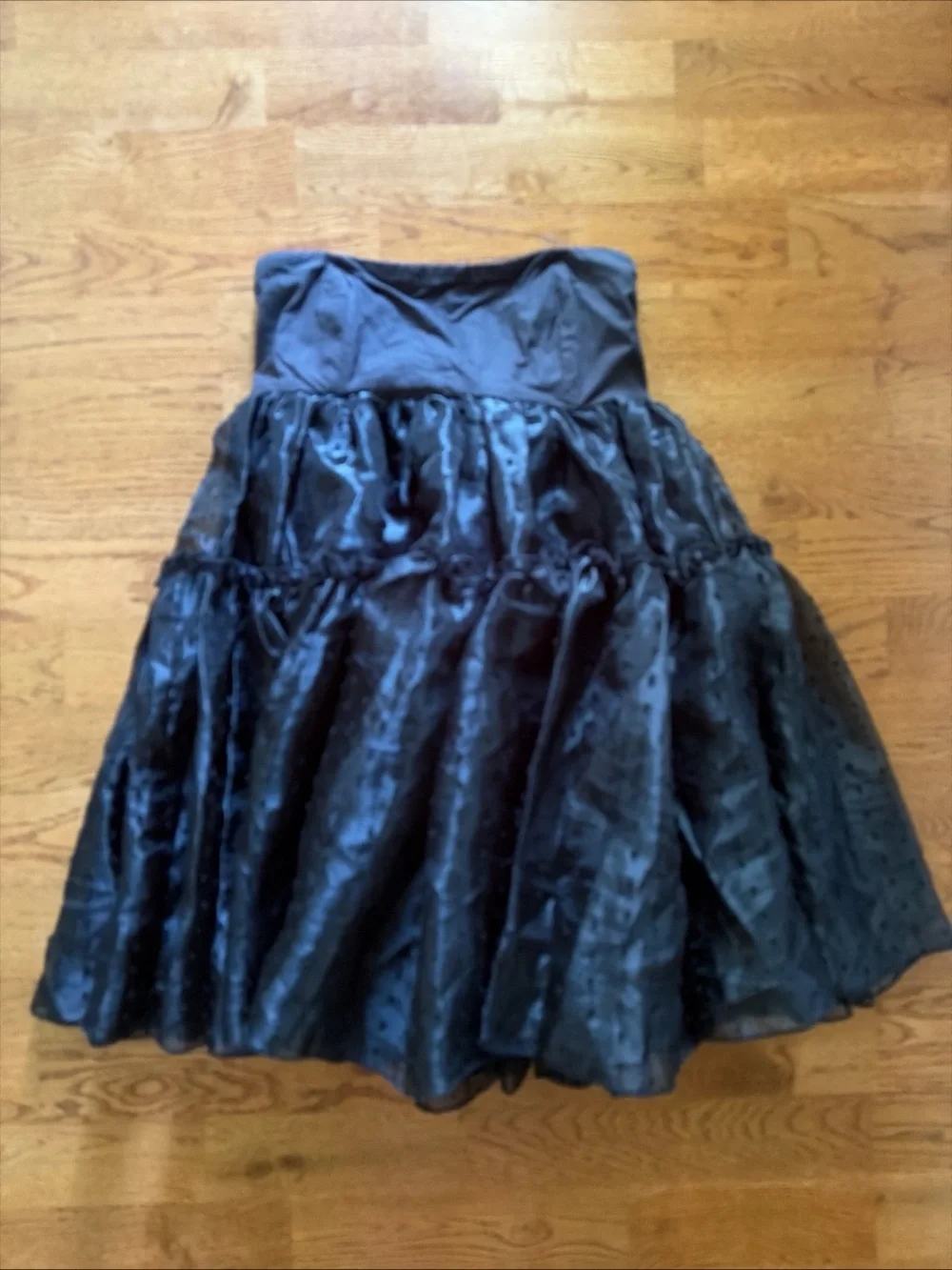 Free People Theo Summer Puff Mini Dress Black Strapless Flocked Dot Homecoming S
